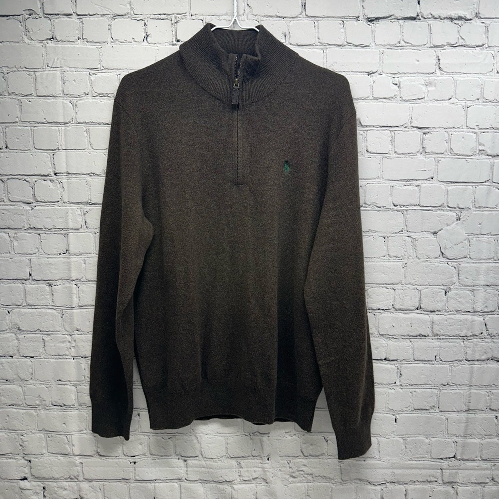 Polo by Ralph Lauren Men's Dark Brown 1/2 Zip-Up Sweater 100% merino wool sz M